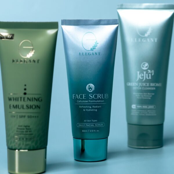 Elegant Kombo Cellulose Face Scrub, Jeju Cleanser & Whitening Emulsion (ECFS+EJC+EWE)